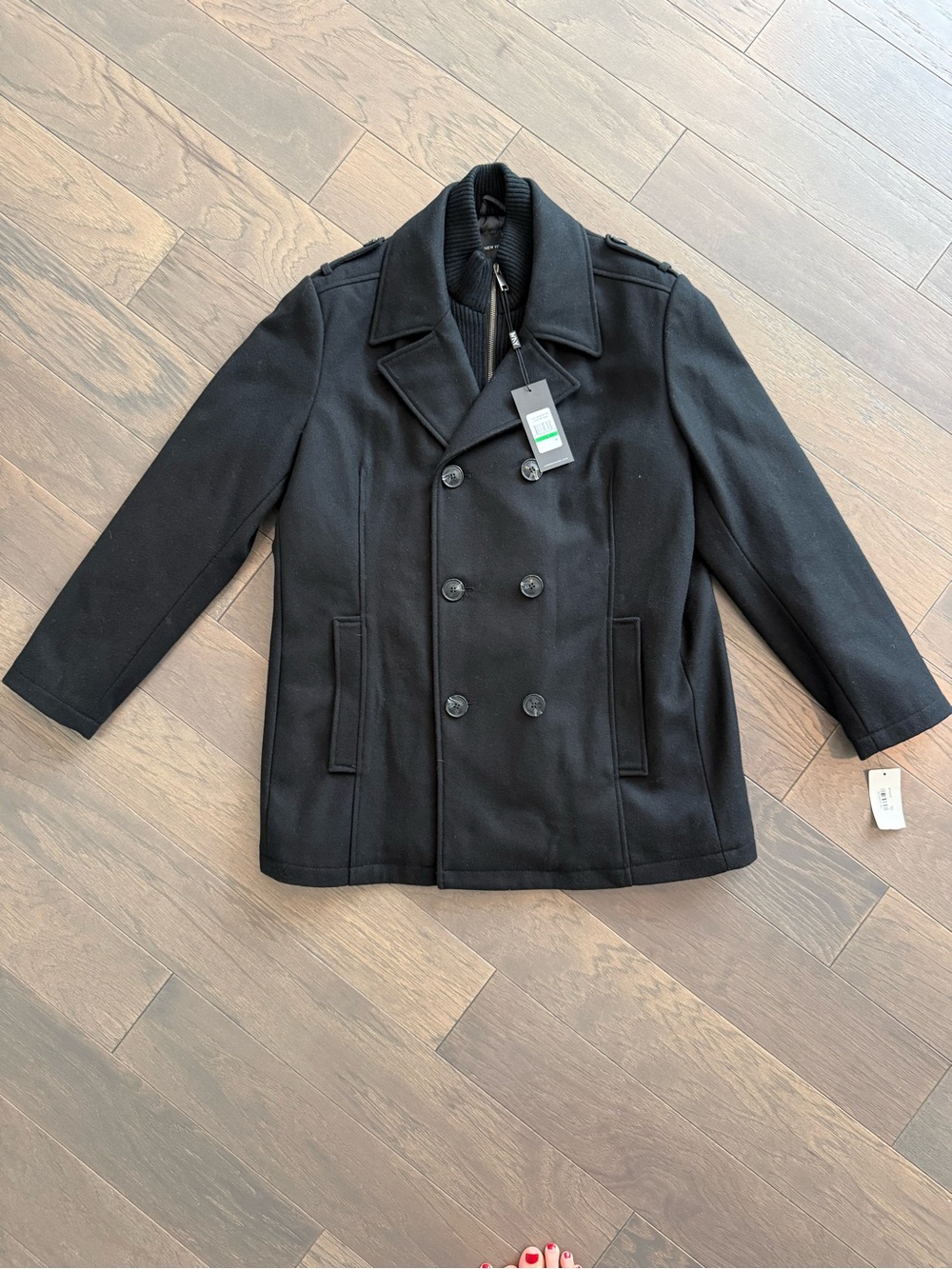 NWT Marc New York Andrew Marc Men's Black Double-Breasted Wool Peacoat